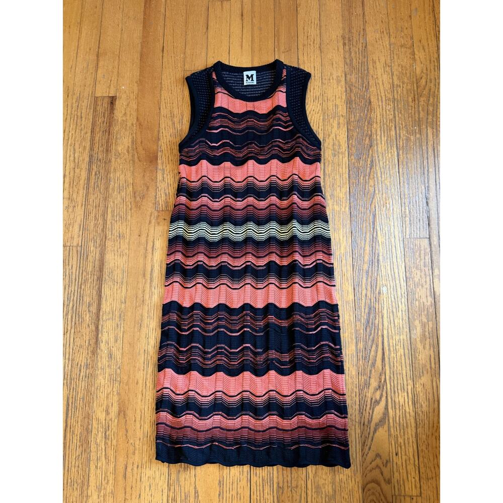 Missoni Dress Womens Small Black OrangeChevron Knit Sleeveless Lined Shift Dress